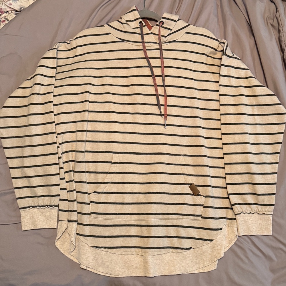 Maurices Beige and Black Striped Hoodie